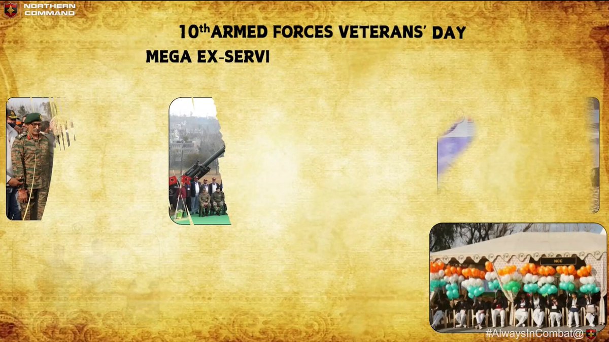 Shri Satish Sharma, Cabinet Minister, Government of #JammuAndKashmir & Lt Gen Pratik Sharma, #ArmyCdrNC, graced the opening day of the 10th Veterans Day celebrations under the aegis of #NorthernCommand at #Rajouri. Highlights of the day included cultural programmes, inauguration of Veerangana Seva Kendra & felicitation of Veterans. In a Samman Samaroh, Scooters, Electric Wheel-chairs and E-Rickshaws were distributed among the specially-abled and senior veterans. The event stood as a timeless reminder that the Nation cares for its #Veterans. #WeCare #NationFirst #AlwaysInCombat ADG PI - INDIAN ARMY Directorate of Indian Army Veterans White Knight Corps Ministry of Defence, Government of India PRO Defence Jammu Information & PR, J&K