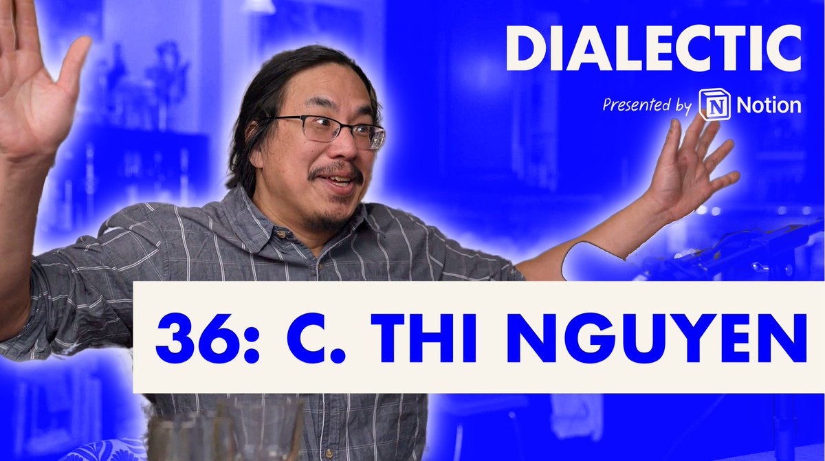 One of my favorite podcasts ever is a 2022 conversation between C Thi Nguyen and Ezra Klein. I'm thrilled to continue the conversation in the interviewer seat today. Dialectic with Jackson Dahl Ep. 36: C Thi. Nguyen - Measurement, Meaning, and Play C. Thi Nguyen (C Thi Nguyen) is a professor of philosophy focused on games, values, data, and metrics. I visited him to discuss his new book, The Score: How to Stop Playing Someone Else's Game. Thi is focused on a dilemma with scoring systems: 1) in games, they're are great: they allow game designers to sculpt the player's agency. By shaping goals, abilities, and obstacles, action becomes easy, even harmonious. The player can try on different roles, explore different values, and move "lightly between worlds" 2) in the real world, they flatten us: We've quantified our lives, and easily countable metrics produce what Thi calls "value capture." By obsessively measuring what matters, we only value what we can easily measure. We went deep on the personal and societal implications of this: - What are different types of agency? What is the shape of good values? What is the difference between recognition and perception? - How can we be more playful, in and out of games? How can we find more beauty in process, not outcomes? - How can we trust each other, scale progress, keep bad actors in check--all while not extracting nuance out of complex fields by relying too much on legible data? - Are objectivity and truth the same thing? Is technology really value-neutral? Available on all platforms below and here on X. Timestamps: 0:00 - Opening Highlights 1:39 - Introduction to C. Thi Nguyen 5:13 - Thanks to Notion 6:31 - Start: What Does it Mean to Be Playful? 13:41 - Starting Local: Agency, Scoring Systems, and Games 23:36 - Value Capture: Incentives, Values, and the Collapse of Meaning 36:28 - What is the Shape of Good Values? 49:45 - Attention, Recognition vs. Perception, and Aesthetic Openness 58:46 - Process vs. Outcome, Striving Play vs. Achievement Play, Recipe vs. Dish 1:10:00 - Aesthetic Value & Autotelic Pursuits in Life 1:16:59 - Metrics, "Measure What Matters," and What We Miss 1:24:16 - Quantitative vs. Qualitative Ways of Knowing and Different Conceptions of Rules 1:38:01 - Scaling Trust, Data, Experts, and Legibility 1:54:37 - Objectivity & Truth, Value-Laden Technology & Decisions, and "Objectivity Laundering" 2:07:57 - Advice for Technologists: Ethics, Maps, Value-Neutrality, and Playfulness 2:18:52 - Closing Thanks to Notion