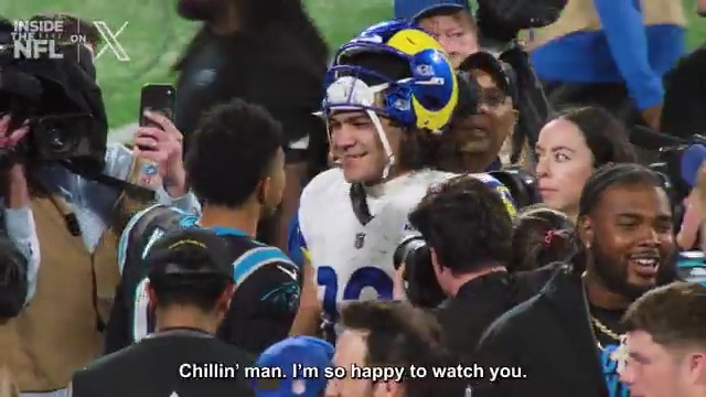 "It's been a long journey since them days hooping." Puka Nacua and Bryce Young go way back 🤞 Inside the NFL NFL Playoffs Mic'd Up on X