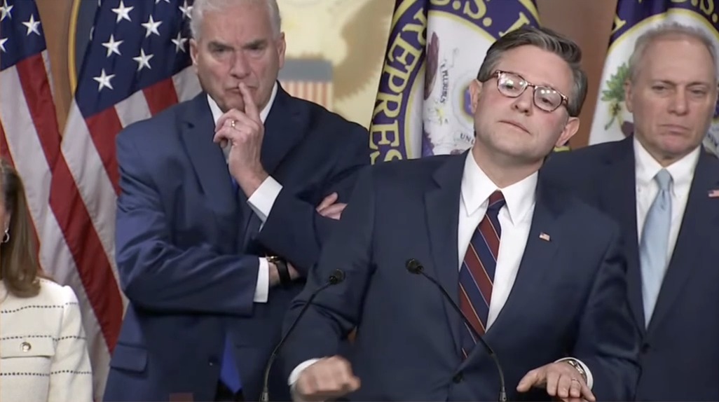 Q: Do you think the White House should state explicitly that a military takeover of Greenland is off the table? Johnson: Um... I don't think anybody is, uh, is considering that. I think this is a media narrative that's been created.