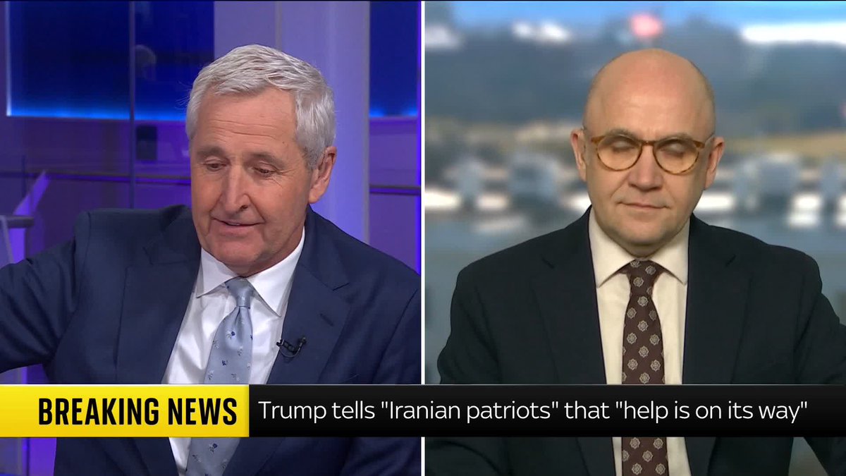 "This is a president who's feeling particularly emboldened right now." David Blevins says Donald Trump's message to Iranians telling them to "keep protesting" is escalating the rhetoric. Read the latest on our live blog 🔗 📺 Sky 501, Virgin 602