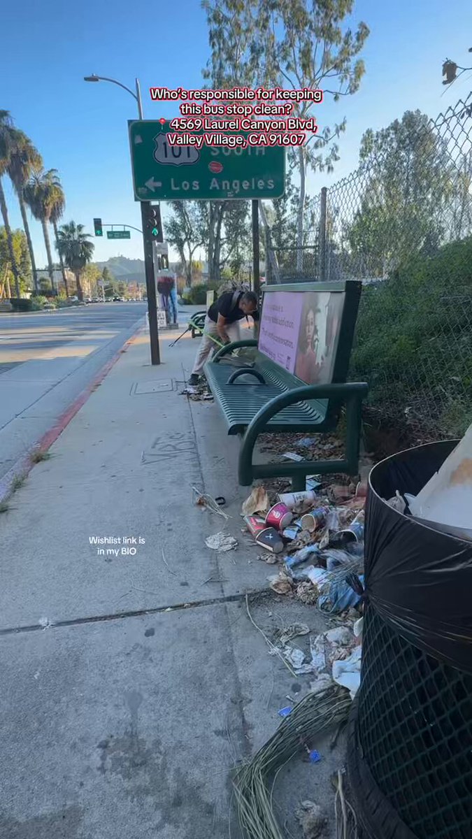 Who’s responsible for cleaning this bus stop? 4569 Laurel Canyon Blvd, Valley Village, This is NOT okay. Tag the city, tag Metro, tag whoever is responsible. comment, share, and help us make noise. I read all your comments #CleanLAwithMe #StopLittering #LosAngeles #algorithm