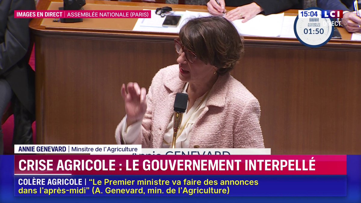🔴 Annie Genevard : « C'est une avancée "majeure", j'ai décidé de constituer une "brigade des contrôles" qui interviendra sur les importations venant des ports du nord de l'Europe et sur l'ensemble du territoire national...» #AgriculteursEnColère