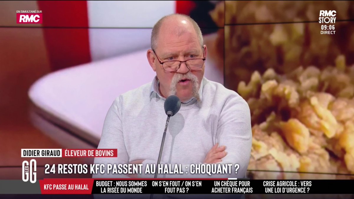 🍗 KFC passe au halal au nom du « respect de la diversité » : choquant ? 🗣️ Didier Giraud, éleveur de bovins : "Où sont les L214 et tous ces animalistes qui me cassent les bonbons dans l'exercice de mon métier ? Le halal, c'est un égorgement sans étourdissement." #GGRMC