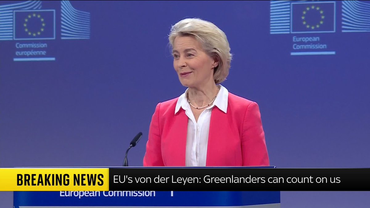 BREAKING: 'NATO would be more effective if US has Greenland', Trump has written on Truth Social. Meanwhile, Ursula von der Leyen asserts "Greenland belongs to Greenland" and that the country can "count" on the EU 📺 Sky 501, Virgin 602, Freeview 233
