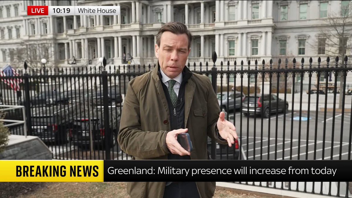 The foreign ministers of Denmark and Greenland are heading to the White House for talks with the US vice president and secretary of state. Mark Stone says the meeting will focus on deescalating the "extraordinary tension" over Greenland ⬇️ Live 🔗