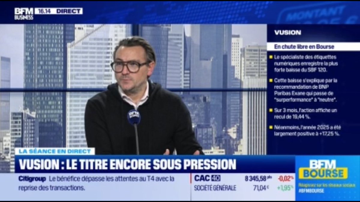 Vusion : le titre encore sous pression 🏋️♂️📉 "C'est plus technique qu'autre chose (...) Je ne serais pas surpris d'un rebond dans les prochaines heures". 🗨️ Thibault François 🎙️ Guillaume SOMMERER