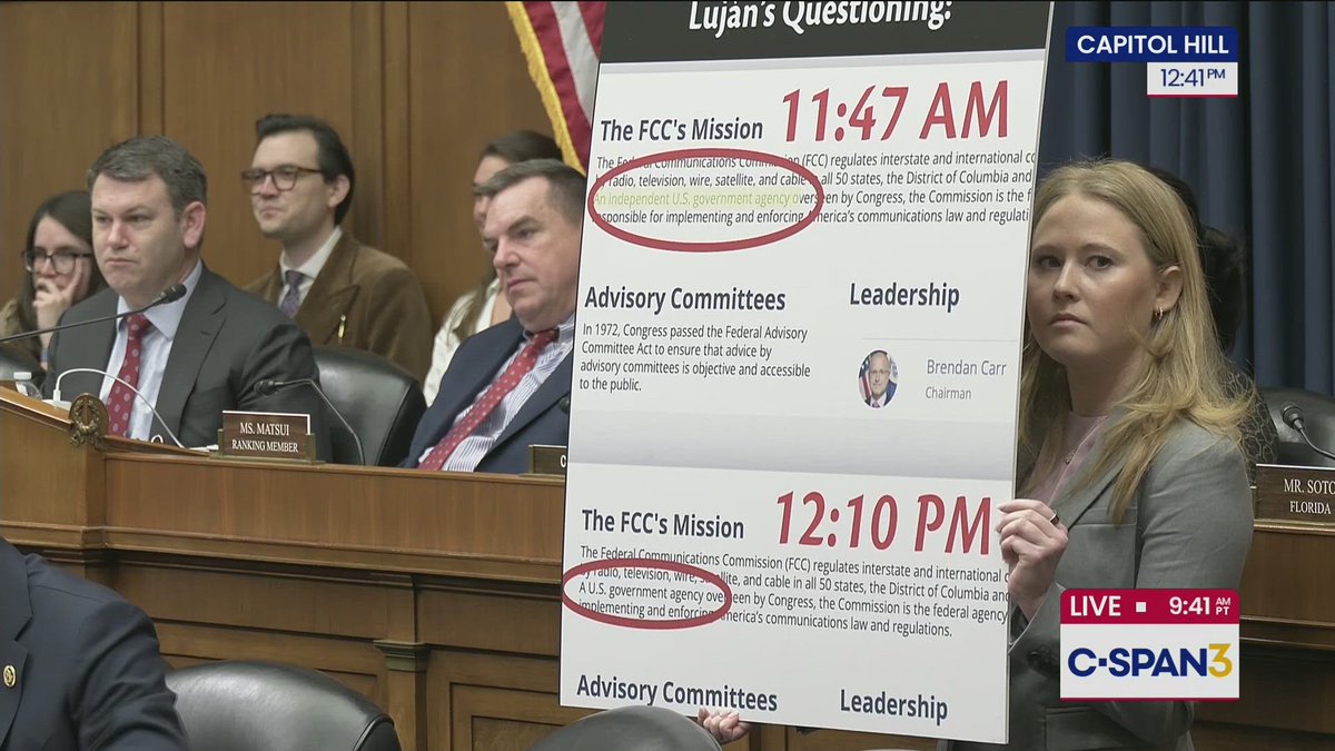 .Rep. Rob Menendez asks about FCC website changes during hearing: "Did you decide in the middle of the hearing to officially abandon the FCC's independence..." Brendan Carr: "I'm pleased the FCC's website reflects my views." Menendez: "That the FCC is not an independent agency?"