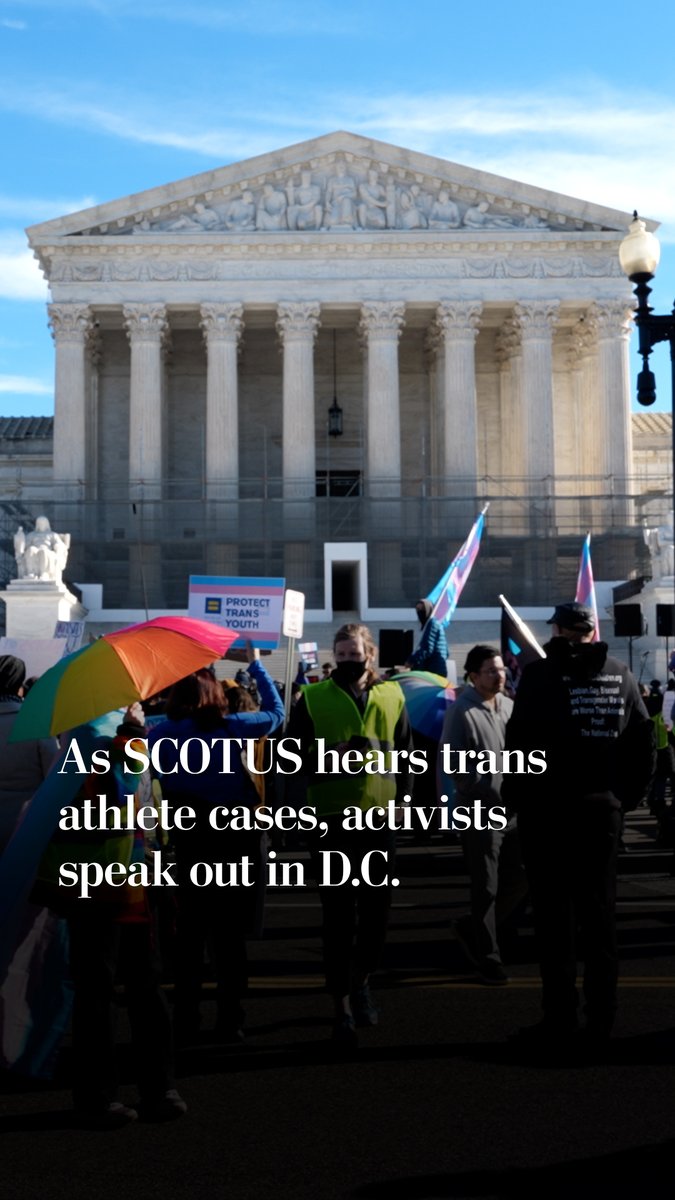 Twenty-nine states banned transgender student-athletes from competing on women’s or girls’ sports teams. People gathered outside the Supreme Court as the justices heard arguments in cases related to the bans in West Virginia and Idaho.