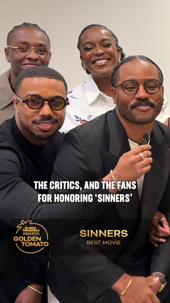 Ryan Coogler, Michael B. Jordan, and the #Sinners team thanks the critics and fans for their Rotten Tomatoes Award win for Best Movie of 2025!