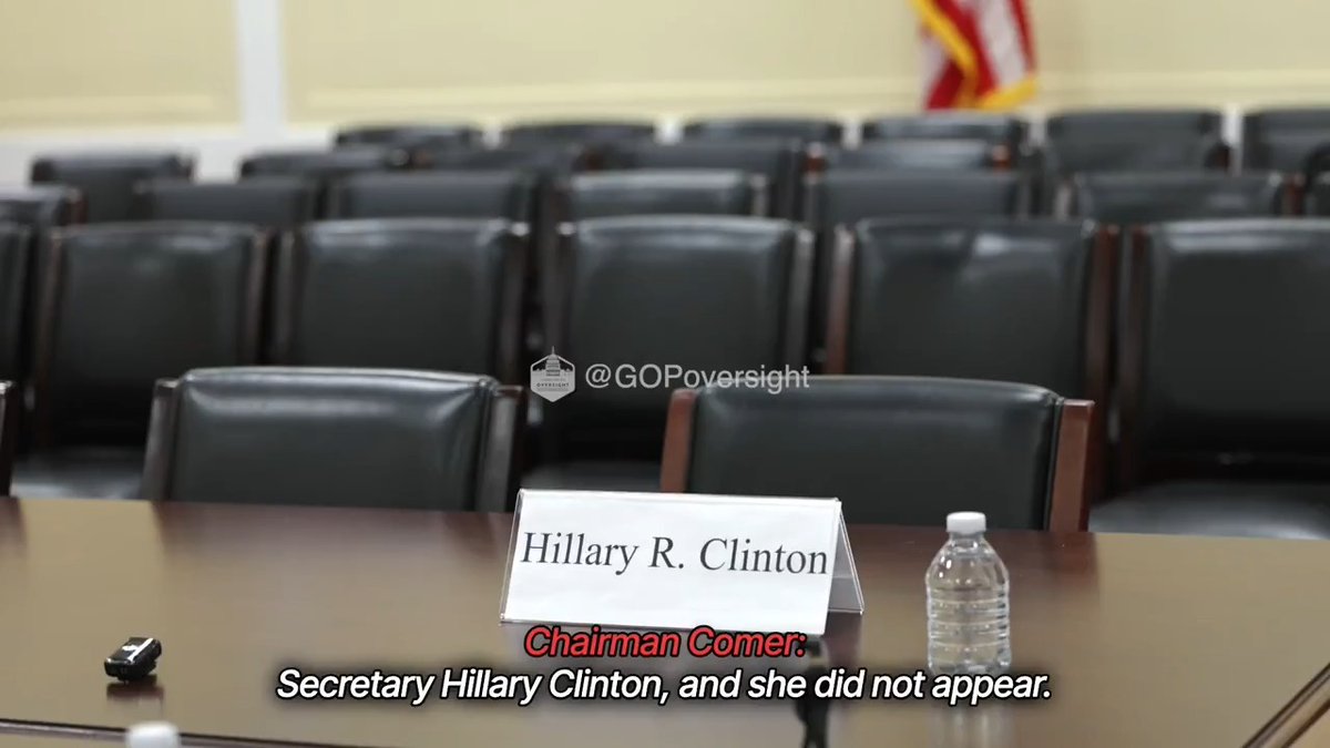 🚨 EXCLUSIVE: Watch Hillary Clinton's empty-chair deposition after she refused to appear. Chairman Rep. James Comer: " Just like her husband, Secretary Clinton is defying our duly authorized congressional subpoena." We are initiating contempt of Congress proceedings against both.