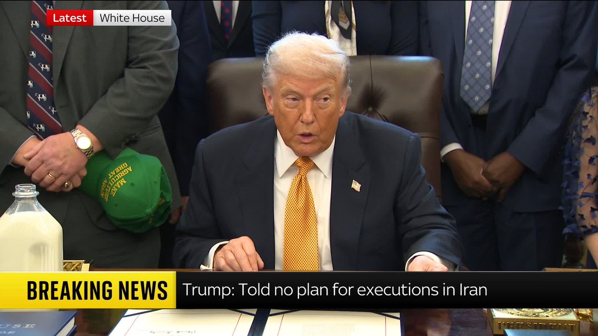 US President Donald Trump says he has been notified that "the killing has stopped" in Iran and there are "no plans" for executions. Latest ➡️ 📺 Sky 501, Virgin 602, Freeview 233 and YouTube