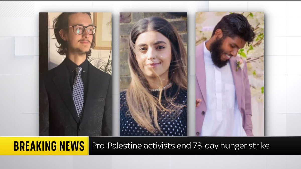BREAKING: Three pro-Palestinian activists have ended their hunger strike after 73 days. Sky's Sadiya Chowdhury reports ⬇️ Read more 🔗 📺 Sky 501, Virgin 602, Freeview 233 and YouTube