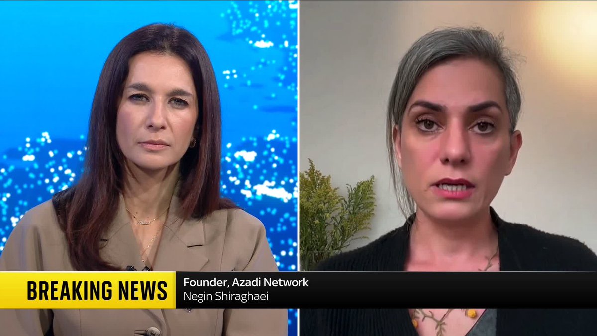 "There are dead bodies in people's houses." @Neginsh, founder of the Azadi Network, tells Yalda Hakim that the number of people being killed in Iran may be "much higher" than people are currently aware of. Live ➡️ 📺 Sky 501, Virgin 602 & YouTube