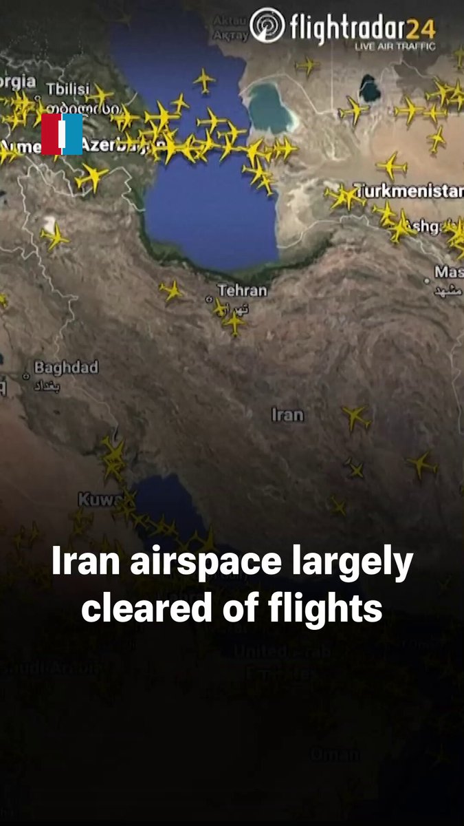 Images published on the Flightradar24 website early Thursday show that, for several hours, Iran’s airspace has been largely cleared of international flights. The data indicates that the aircraft still operating over Iran are mostly Mahan Air flights arriving from East Asia.