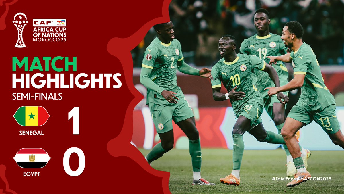 🎥 HIGHLIGHTS: 🇸🇳 1–0 🇪🇬 Sadio Mané does it for Senegal. They're into the #TotalEnergiesAFCON2025 final.