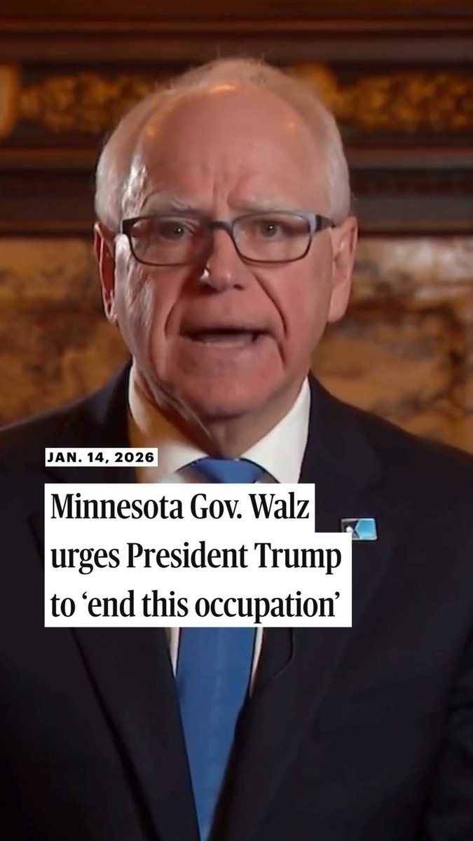 In an address to Minnesotans on Wednesday, Gov. Tim Walz called on President Donald Trump and Homeland Security Secretary Kristi Noem to “end this occupation” of federal immigration enforcement officers in Minnesota.