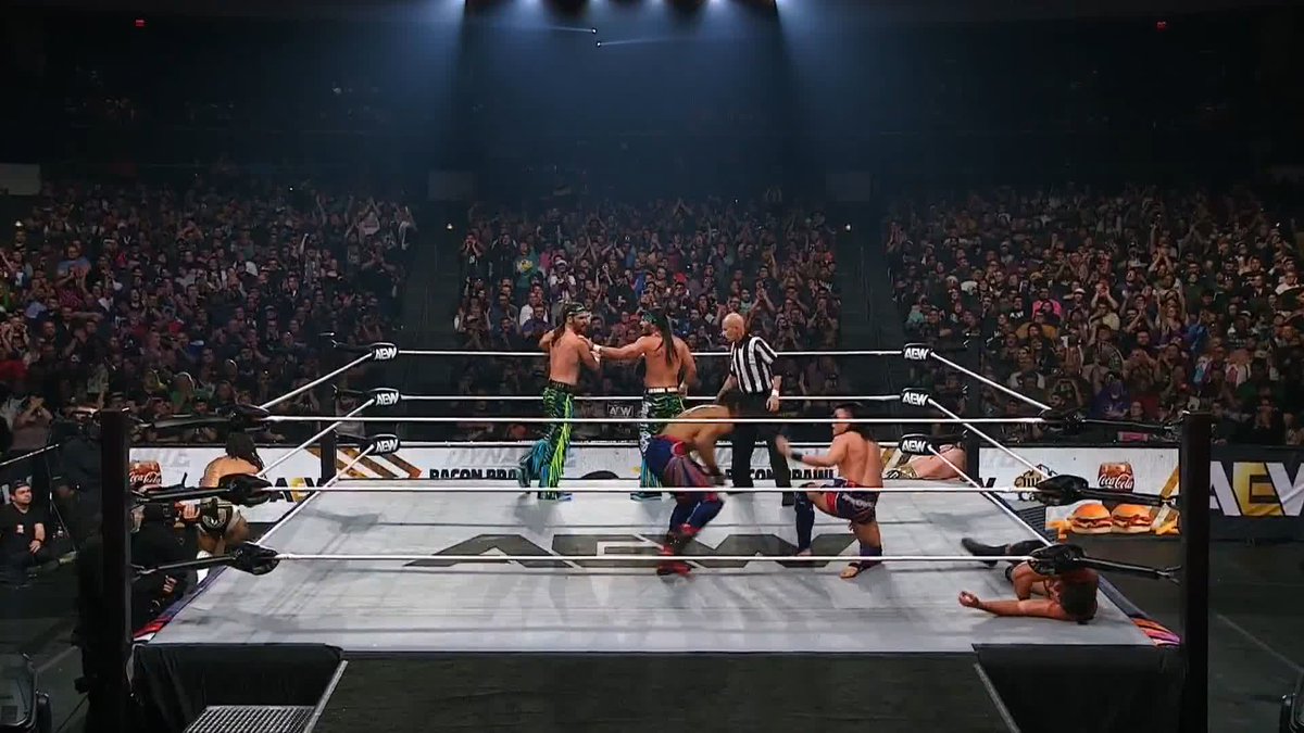 .Speedball Mike Bailey was almost too fast for the @YoungBucks! Watch #AEWDynamite LIVE on TBS &amp; HBO Max