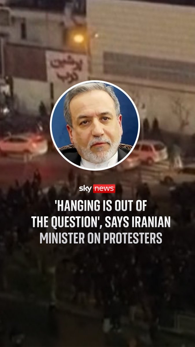 Iran's foreign minister Abbas Araghchi has said 'hanging is out of the question' as a response to protests in the country. Araghchi told Fox News that claims protesters were set to be hanged were a "misinformation campaign." Hanging is one of several execution methods in Iran.