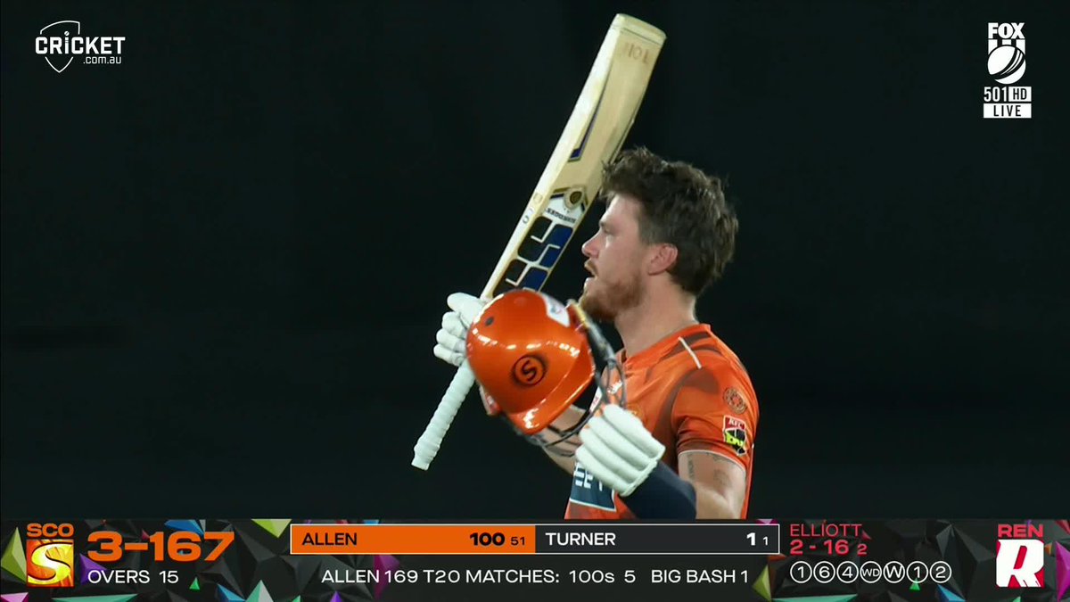 🚨 HUNDRED FOR FINN ALLEN IN BBL FROM JUST 51 BALLS 🚨 - Great news for KKR 💜