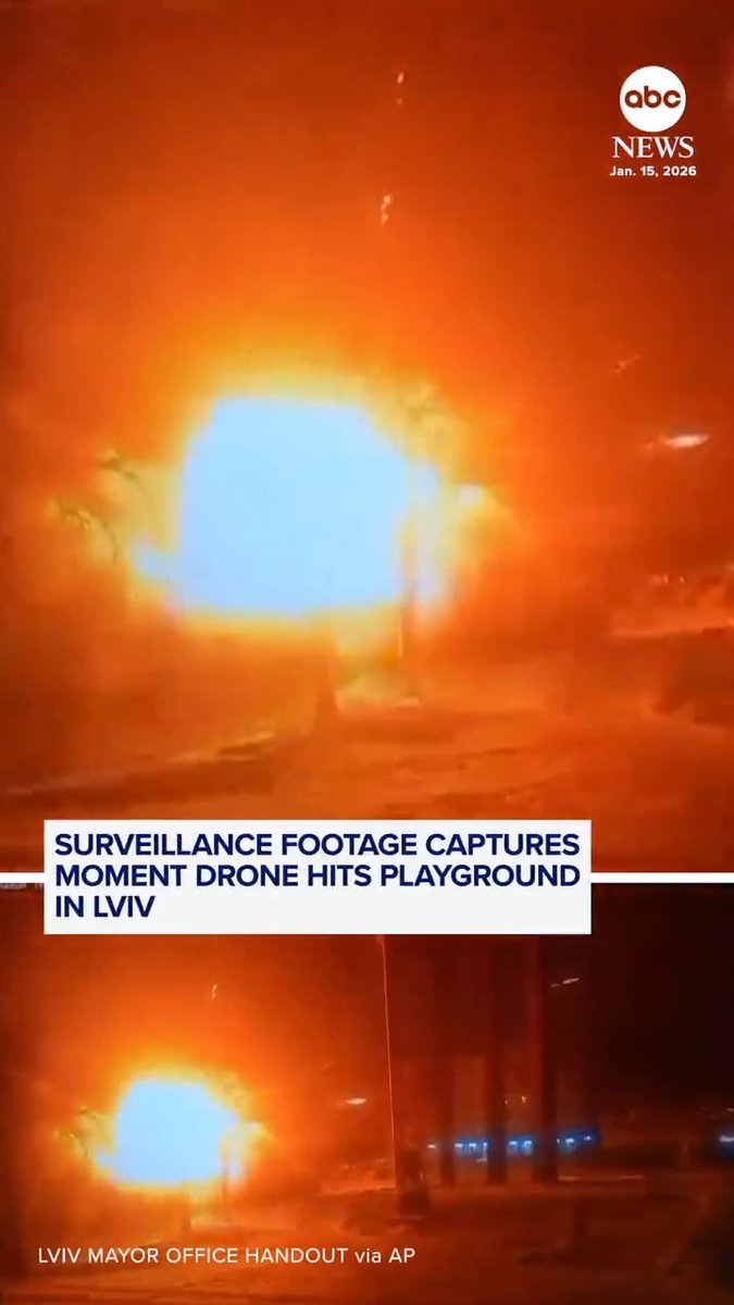 Surveillance video captured the moment a drone struck a park with a children’s playground in Lviv, Ukraine.