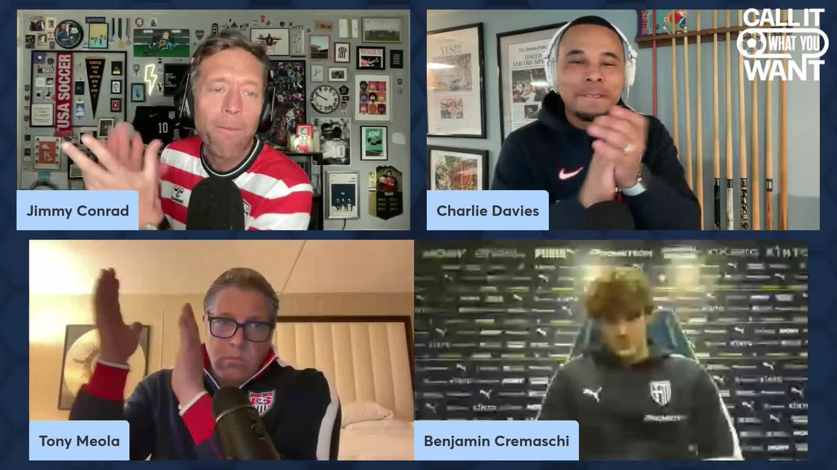 "Great year, happy to win this trophy. It means a lot to me." Jimmy Conrad, Charlie Davies and Tony Meola surprise Benjamin Cremaschi with the U.S. Soccer Young Male Player of the Year award 🏆🇺🇸