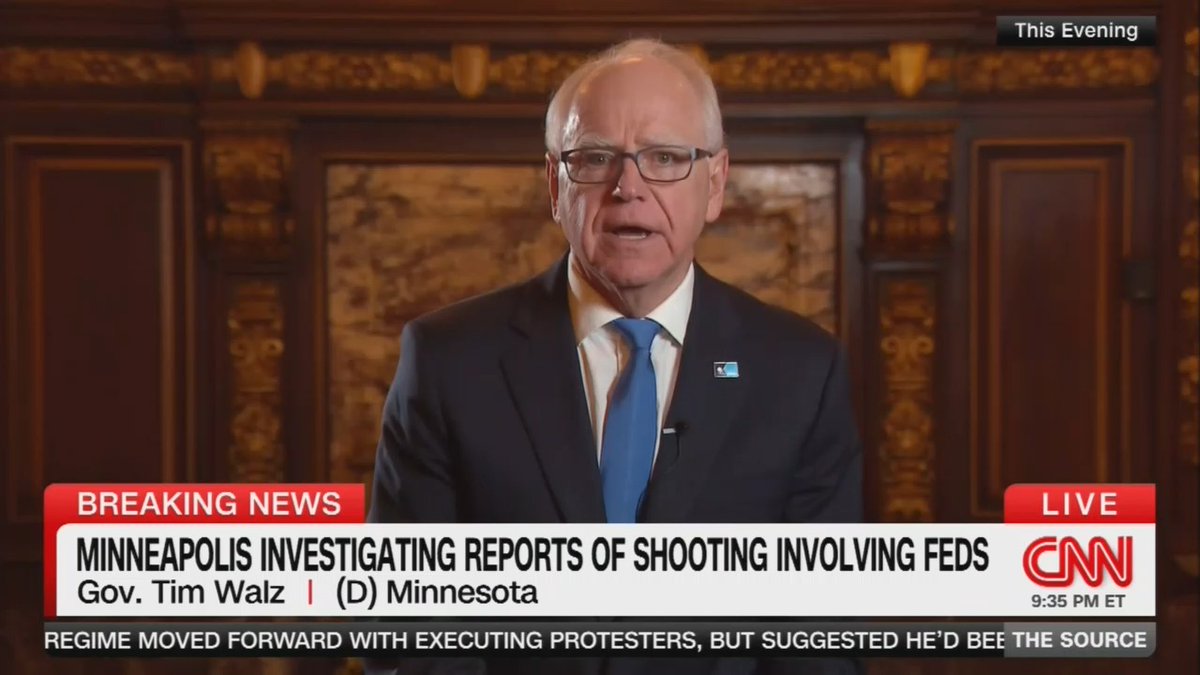 Gov. Walz: Armed, masked, undertrained ICE agents are going door to door, ordering people to point out where their neighbors of color live. They're breaking windows, dragging pregnant women down the street, grabbing Minnesotans and shoving them into unmarked vans, kidnapping innocent people with no due process. This long ago stopped being a matter of immigration enforcement. It's a campaign of organized brutality.