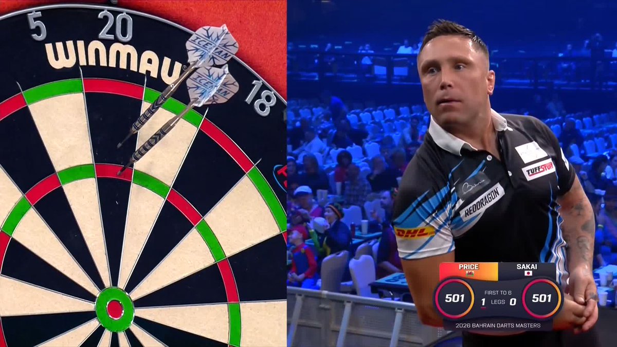 107 CHECKOUT FROM PRICE! An early steal in the opening leg from Gerwyn Price as he capitalises on slack finishing from Sakai. 📺 #BahrainDarts | R1