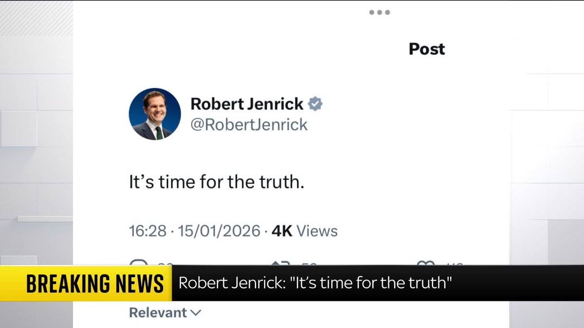 BREAKING: "It's time for the truth", former shadow cabinet member Robert Jenrick has posted on X 📺 Sky 501, Virgin 602, Freeview 233 and YouTube