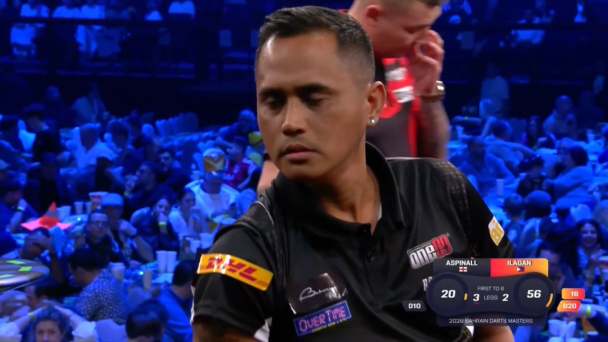 ILAGAN MISSES HIS CHANCE! Two missed darts at Tops and Nathan Aspinall moves 4-2 ahead of Ilagan on D10. 📺 #BahrainDarts | R1