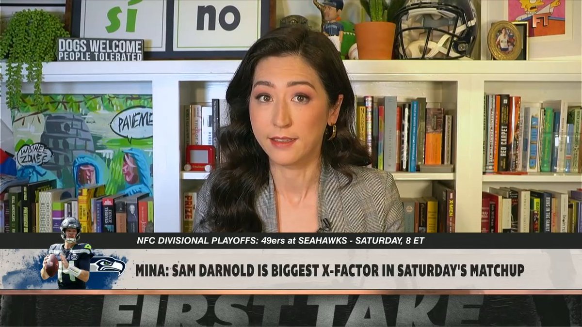 Mina Kimes says Sam Darnold is the X Factor in the 49ers-Seahawks game: “I think he’s the most important player in this game because I believe if Sam Darnold doesn’t turn the ball over, the Seahawks will win. If he does, the 49ers have a chance.”
