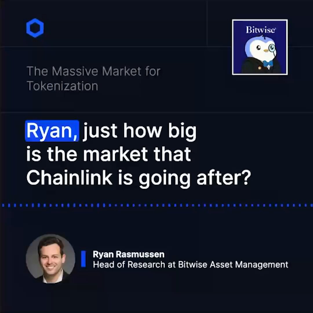 “It’s almost impossible to quantify because it’s in the hundreds of trillions of dollars.” Head of Research Ryan Rasmussen on the scale of Chainlink’s addressable market as the global financial system moves onchain ↓