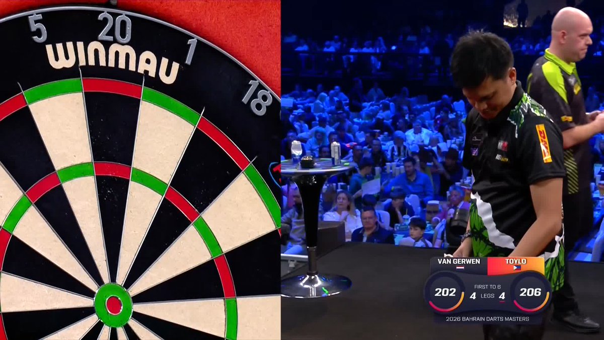 VAN GERWEN ONE AWAY! Toylo misses a dart at D16 and Michael van Gerwen shows him how it is done to move 5-4 ahead at a crucial time! 📺 #BahrainDarts | R1
