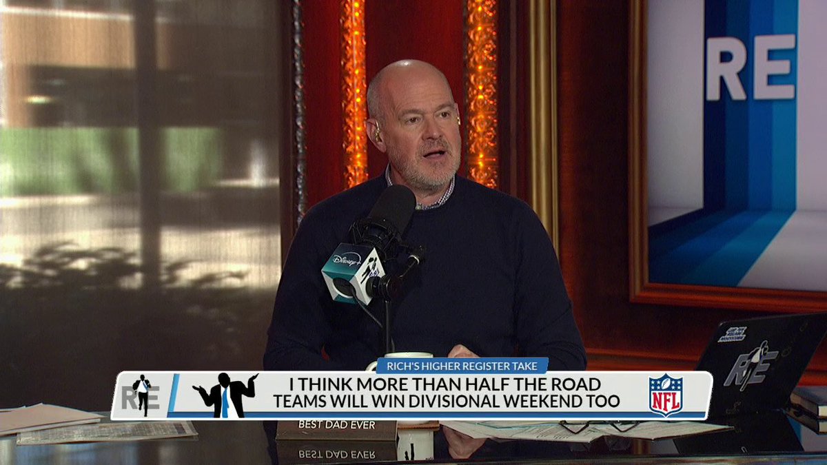 "I'm going to go everybody but the 49ers." Rich Eisen believes THREE out of the four road teams will win this weekend 👀 (via Rich Eisen Show)