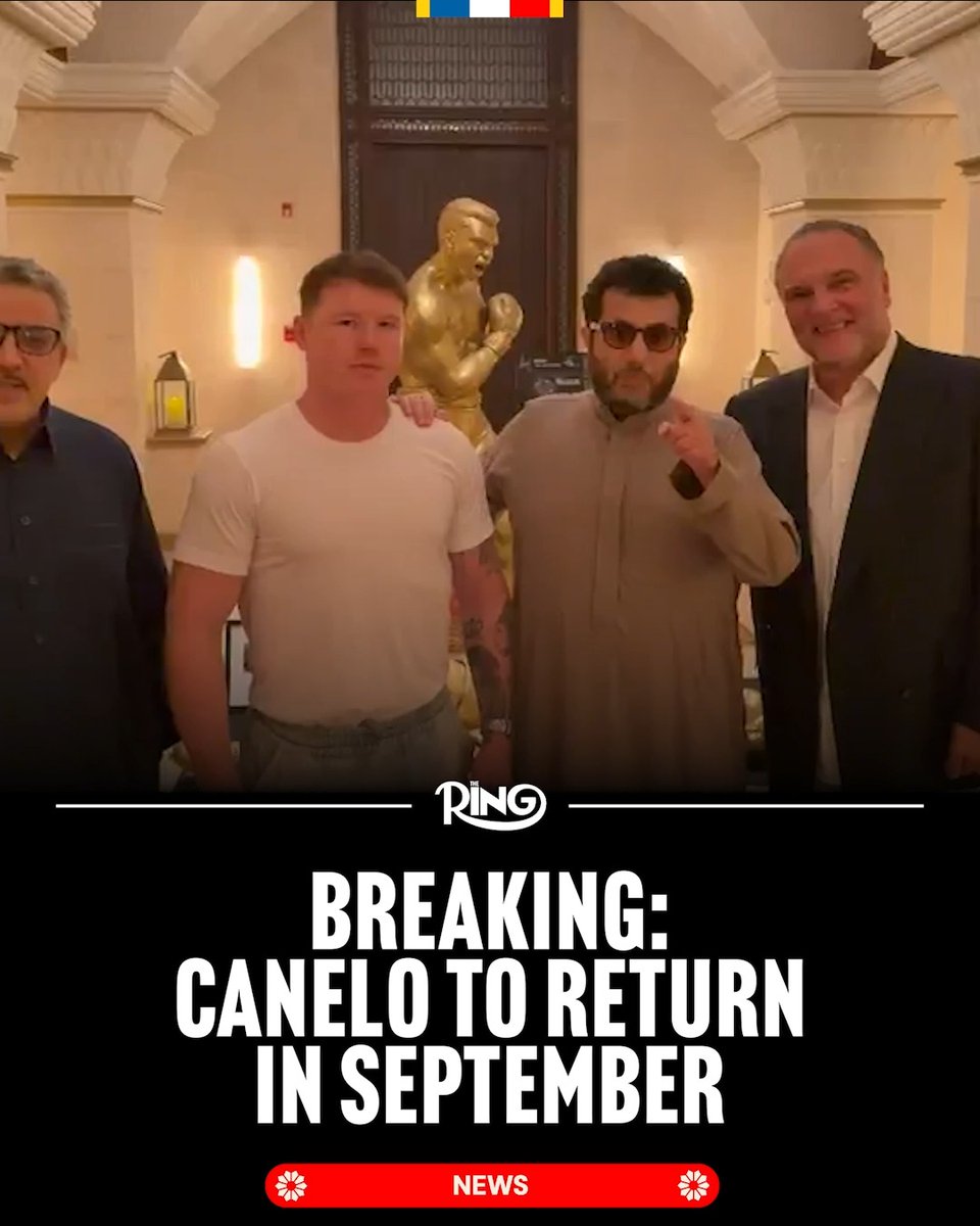 ‼️ BREAKING: Canelo to return in September ‼️ His Excellency Turki Alalshikh announces that Canelo Alvarez will return on September 12th in a “Mexico against The World” card under his inaugural Canelo Promotions banner in Riyadh 👏