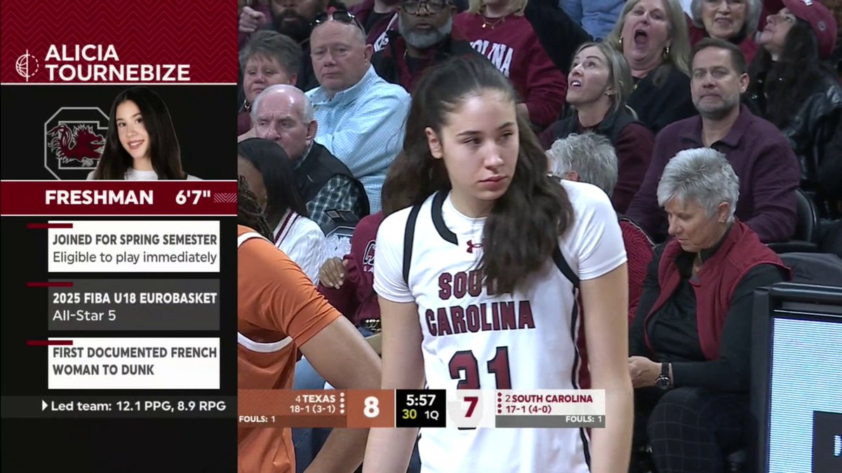ALICIA TOURNEBIZE MAKES HER COLLEGIATE DEBUT FOR SOUTH CAROLINA 🔥 The 6'7" forward is the first French woman to have a dunk documented 😤