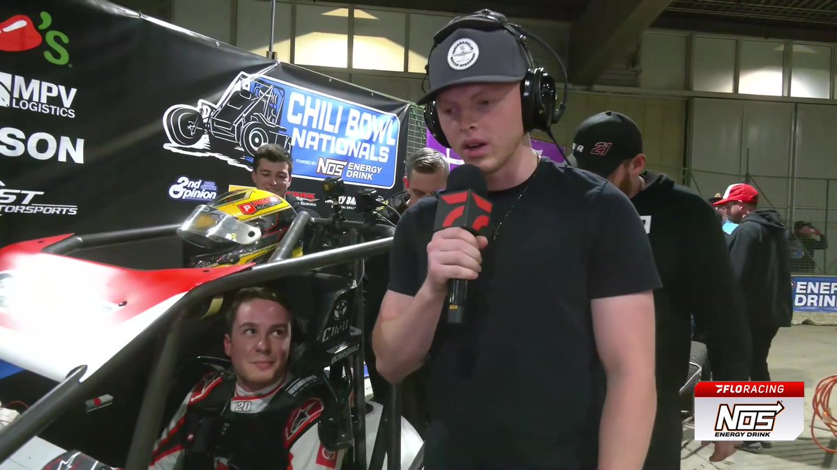 🤣 After winning Qualifier 1, Christopher Bell gives Cannon McIntosh Racing some grief during our Flo "Driver's Only" portion. #ChiliBowl | NOS Energy Drink