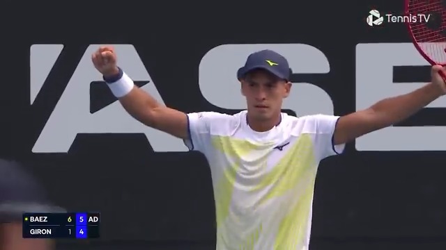 Will not be denied 😤 Sebastian Baez defeats Giron 6-1, 6-4 to claim his seventh consecutive victory of the season and reach the Auckland final for the first time. ASB Classic | #ASBClassic26