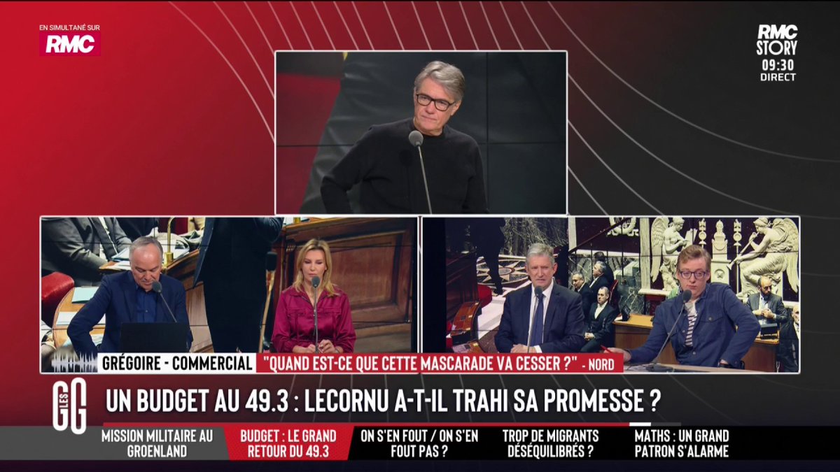 ❌ Et maintenant, la menace de 49.3 📞 Grégoire, commercial, au 3216 : "Dehors ! Quand j'atteins pas mes objectifs dans mon boulot, je suis viré. Là, c'est pareil. Tout le monde dehors : la dissolution. Il faut retourner aux urnes en même temps que les municipales." #GGRMC