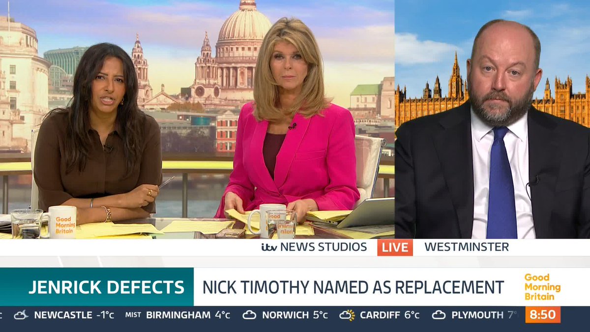 'Are you expecting more defections?' ranvir singh asks new shadow justice secretary Nick Timothy. This comes as Robert Jenrick was sacked by Tory leader Kemi Badenoch on Thursday just hours before he was unveiled as a member of Reform by Nigel Farage.