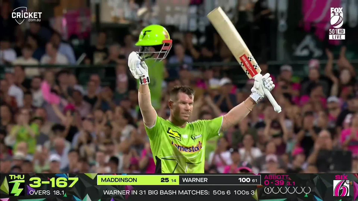 🚨 39 YEAR OLD DAVID WARNER HAMMERED HIS 3RD BBL HUNDRED.🚨 - 2nd hundred of 2026 for Warner. 🥶