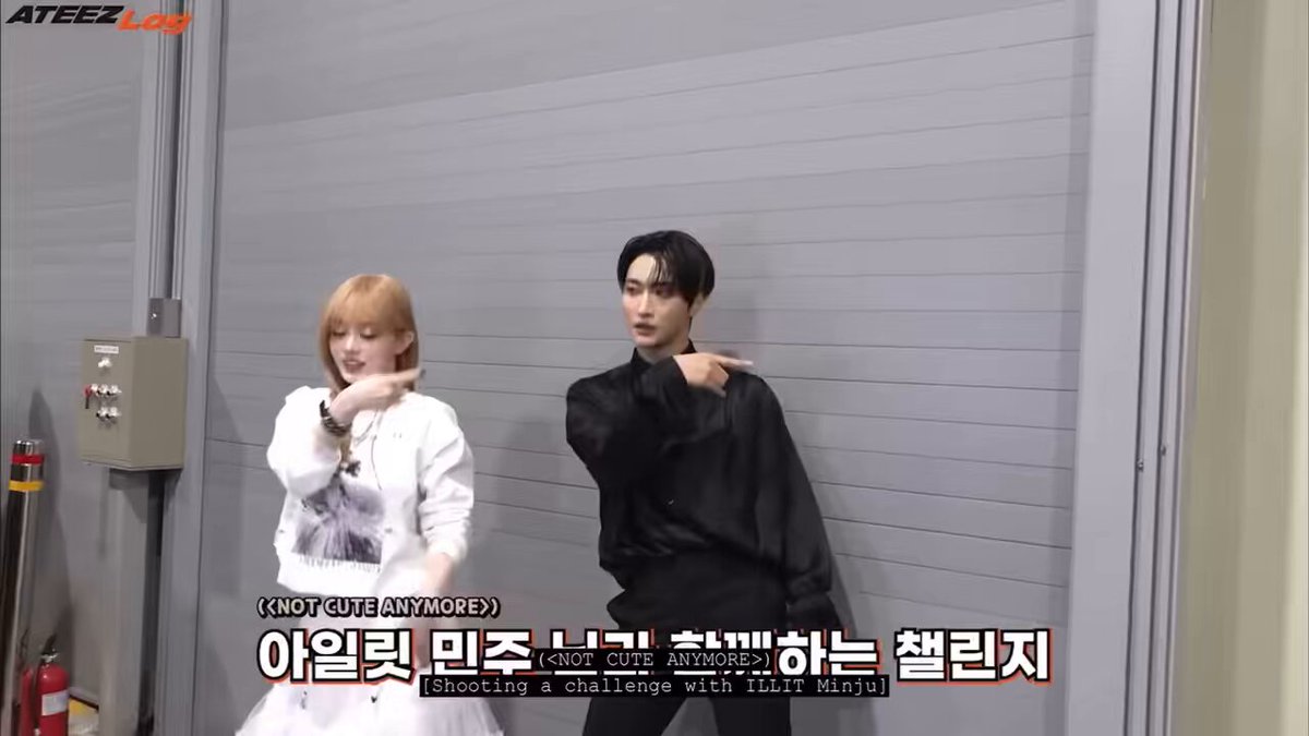full behind clip of seonghwa’s ’not cute anymore’ challenge with minju of illit 🎀