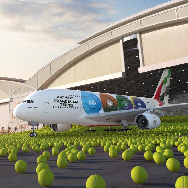 Straight aces only! Our Grand Slam Tennis A380 is ready to serve. 🎾✈️ *No tennis balls were harmed in the making of this video. #AusOpen Roland-Garros Wimbledon US Open Tennis