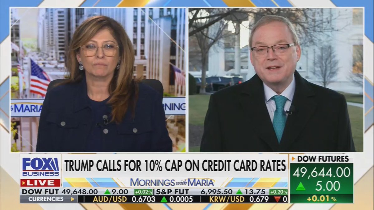 Hassett on Trump's proposed cap on credit card interest: "Our expectation is that it won't necessarily require legislation because there will be really great new Trump Cards presented for folks"