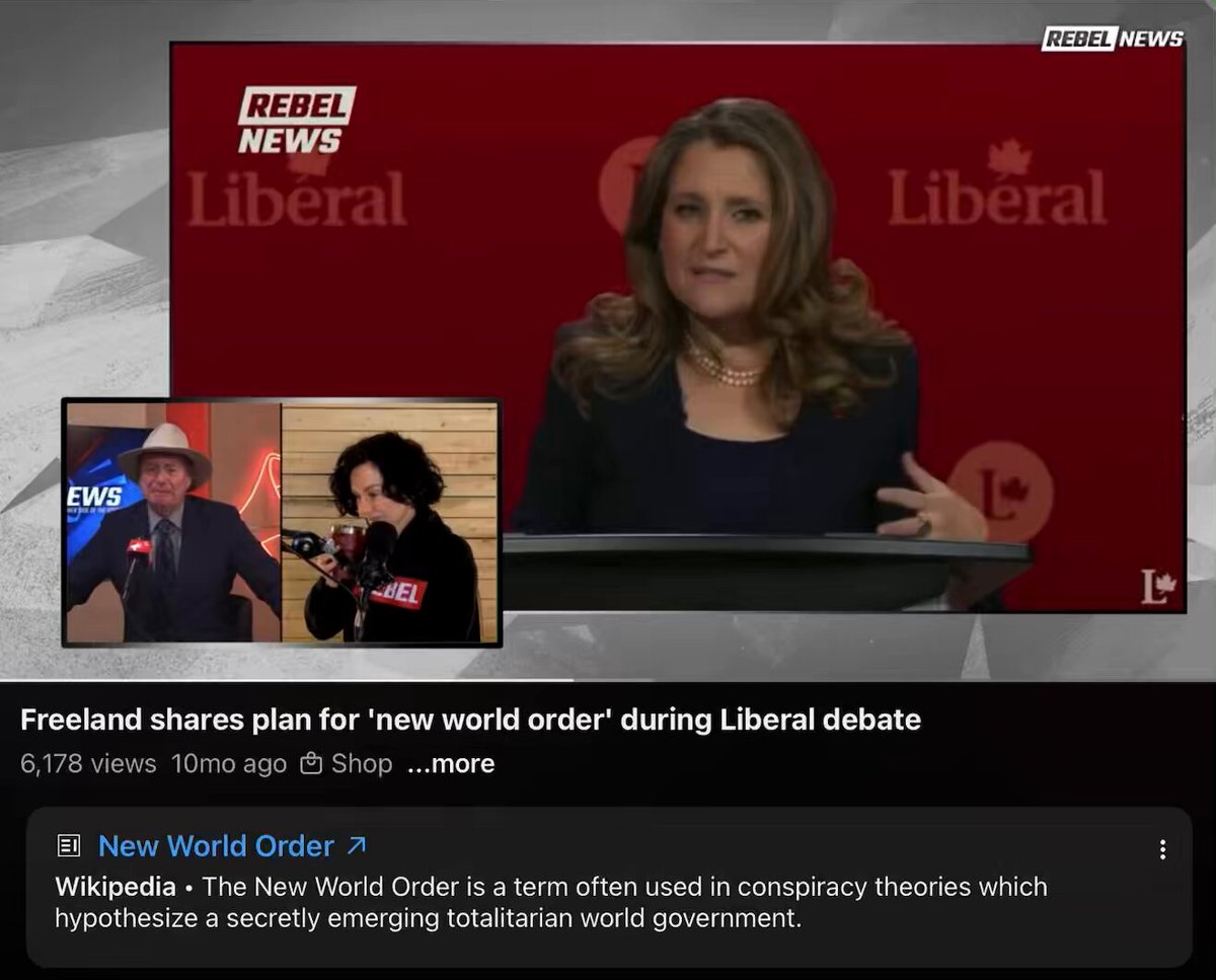 Chrystia Freeland: “it’s time for us to step up at home, to urgently reach out to them, and build a New World Order” YouTube: that’s a conspiracy theory. Sheila Gunn Reid Rebel News