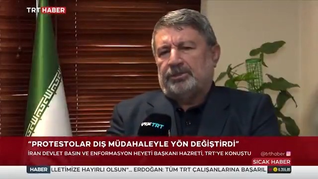 İran Devlet Basın ve Enformasyon Heyeti Başkanı İlyas Hazreti, TRT’ye konuştu: 📌"İran'da yaşananları ülke içinde büyük bir felakete yol açan, önceden planlanmış bir Amerikan-İsrail komplosu olarak değerlendiriyoruz."