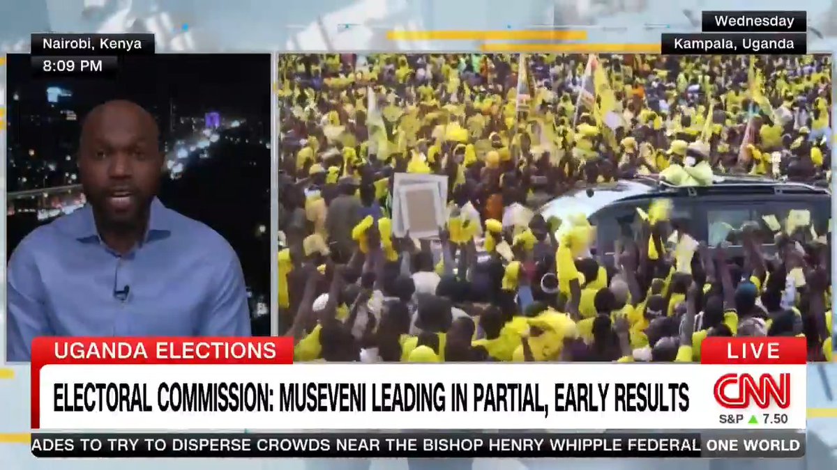 Yoweri Museveni will win a 7th term as Uganda's president shortly. He has 75% of the votes so far, against Bobi Wine's 21% with 70% of all the polling stations. Bobi Wine says "ignore the fake results," adding that "the people of Uganda will have the final say on this nonsense"