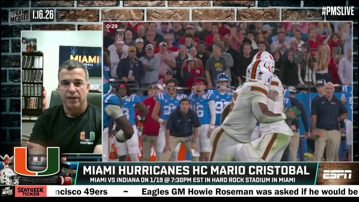 "He's ripping it all over the place and leading that team to high-level victories. ... He's like an elite human being, an elite competitor." Miami Hurricanes head coach Mario Cristobal on Carson Beck ahead of the national championship 🤩 (via Pat McAfee)