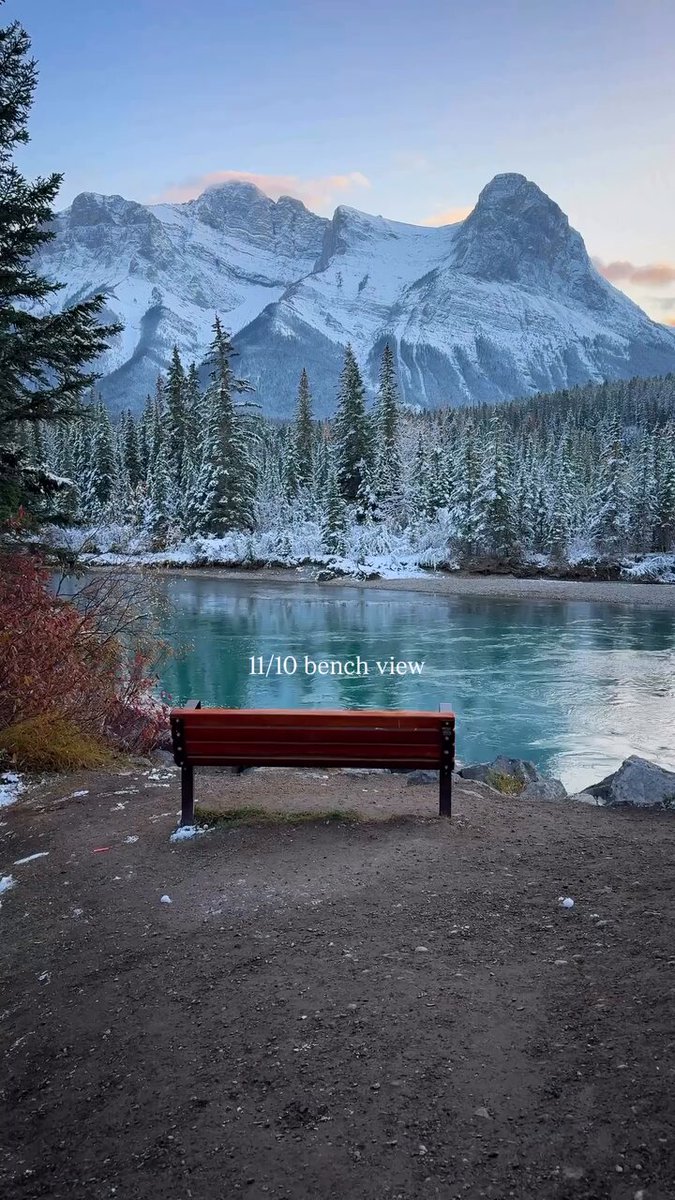 11/10 bench view in Canmore, Alberta 🏔️🇨🇦