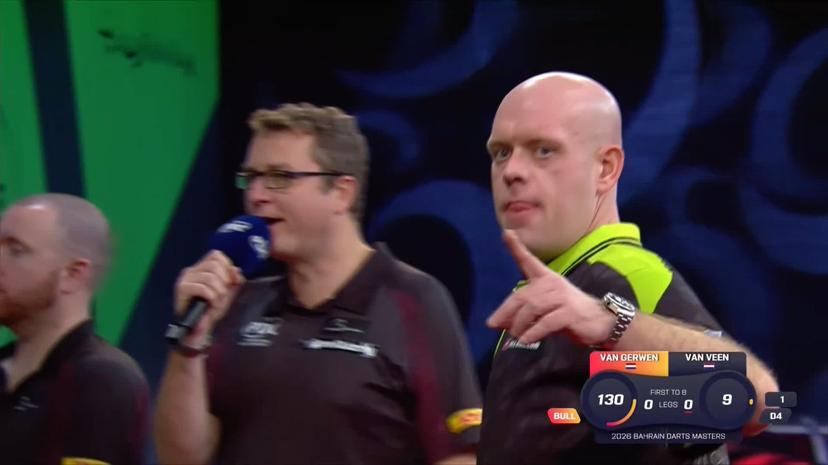 WHAT A START FROM VAN GERWEN! Michael van Gerwen takes out a huge 130 checkout on the bullseye to capitalise on missed darts at double from Gian van Veen and take an early break in the final! 📺 #BahrainDarts | Final
